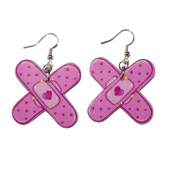 3/$25 Plaster Bandage Heart Pastel Pink Earrings hypoallergenic nickel free‎ 925 - Picture 2 of 3